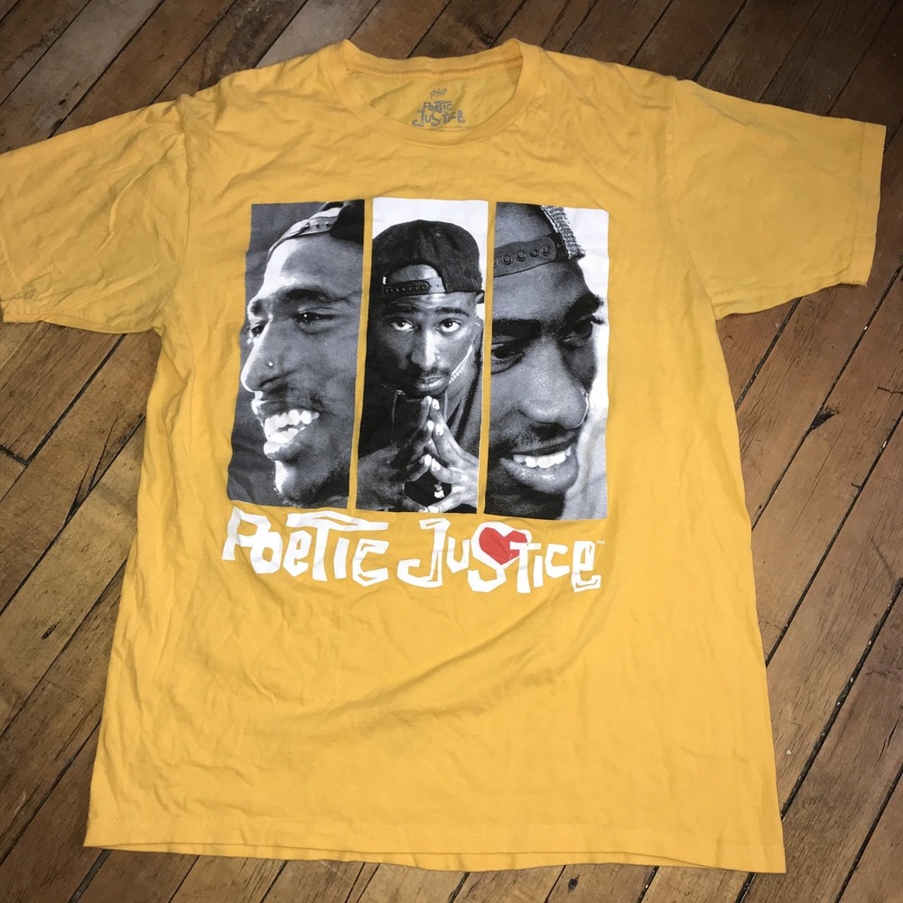 Tupac Shakur Poetic Justice T-Shirt Men's Size L Yellow Front Graphic Tee 2pac